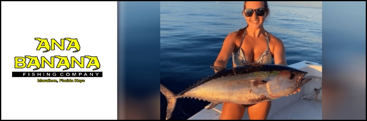 Angler with a tuna in a fishing photo banner with Ana Banana Fishing Charter