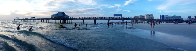 Panoramic view of Clearwater Beach and Pier 60 in 2021