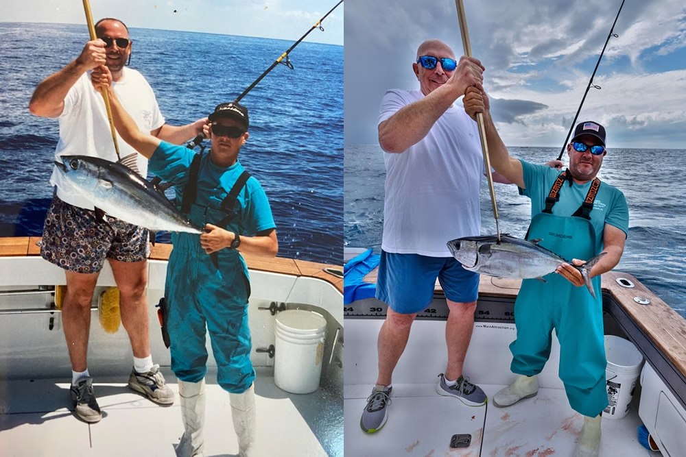 Family fishing from the cockpit of a Main Attraction charter boat