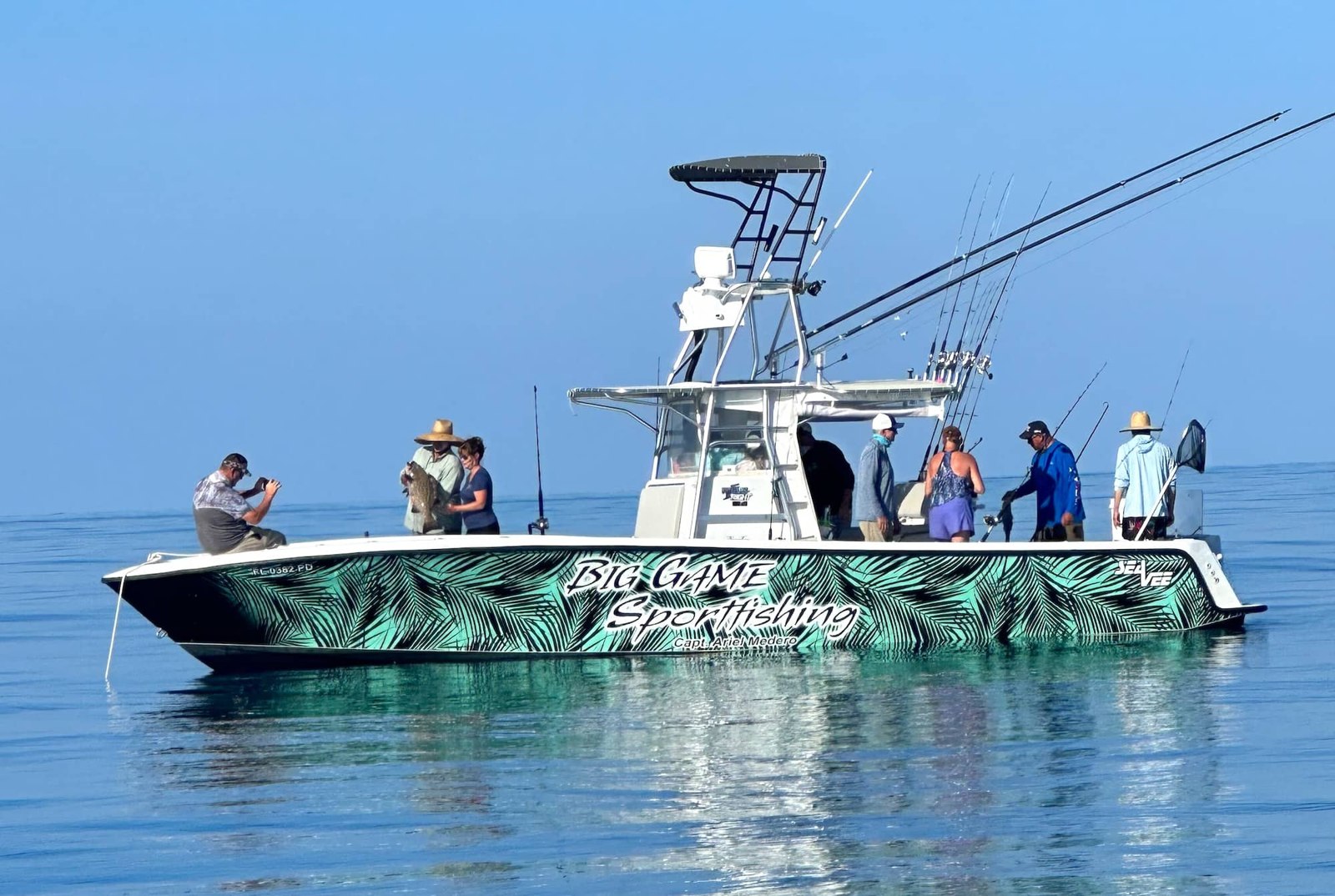 Big Game Sportfishing boat on calm Marathon water