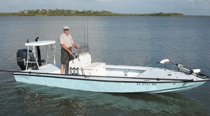 Captain Mike Savedow aboard the Edgewater River Guide flats boat