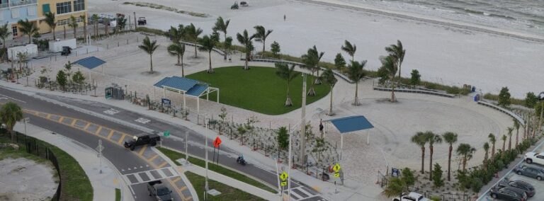 Aerial view of lawn and shoreline at Crescent Beach Family Park