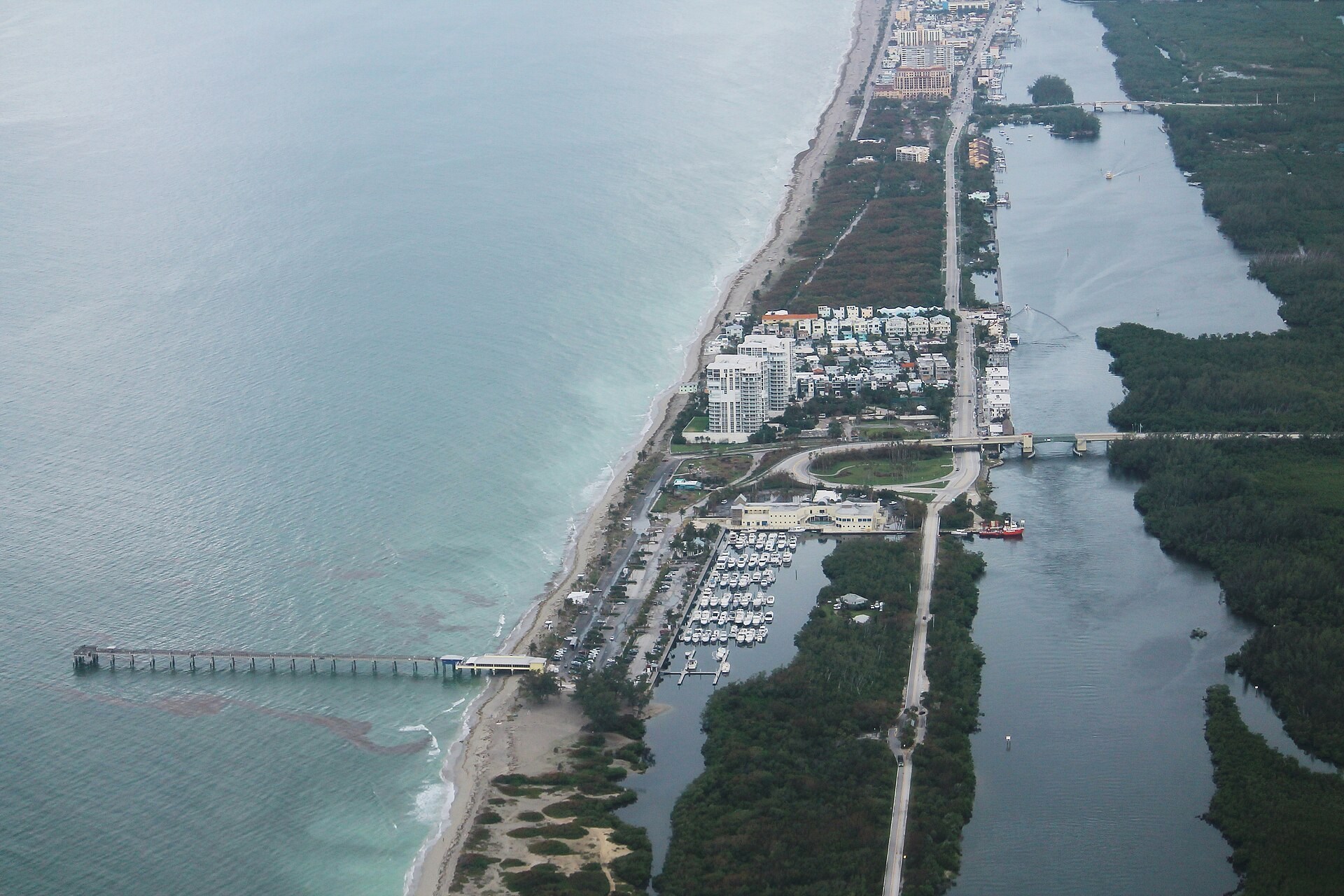 Historic aerial coastline view including Dania Beach Pier