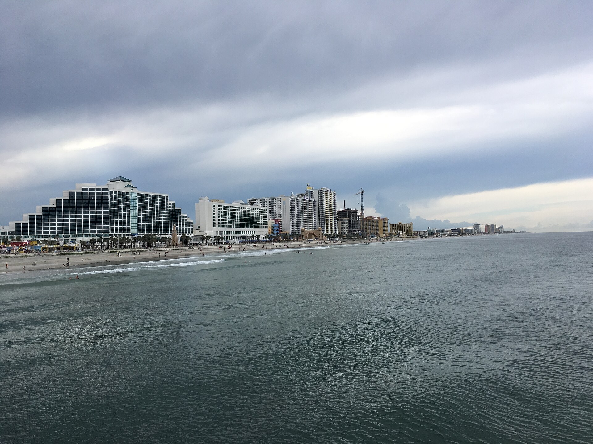 Daytona Beach buildings and shoreline viewed north from the pier