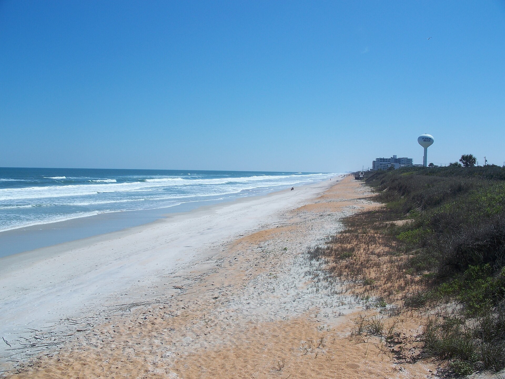 Atlantic beach and dunes at Gamble Rogers with the Flagler Beach water tower beyond