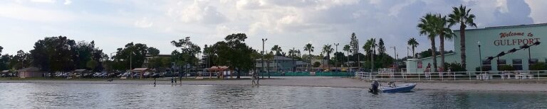 Gulfport Beach and waterfront buildings seen from Boca Ciega Bay in August 2014