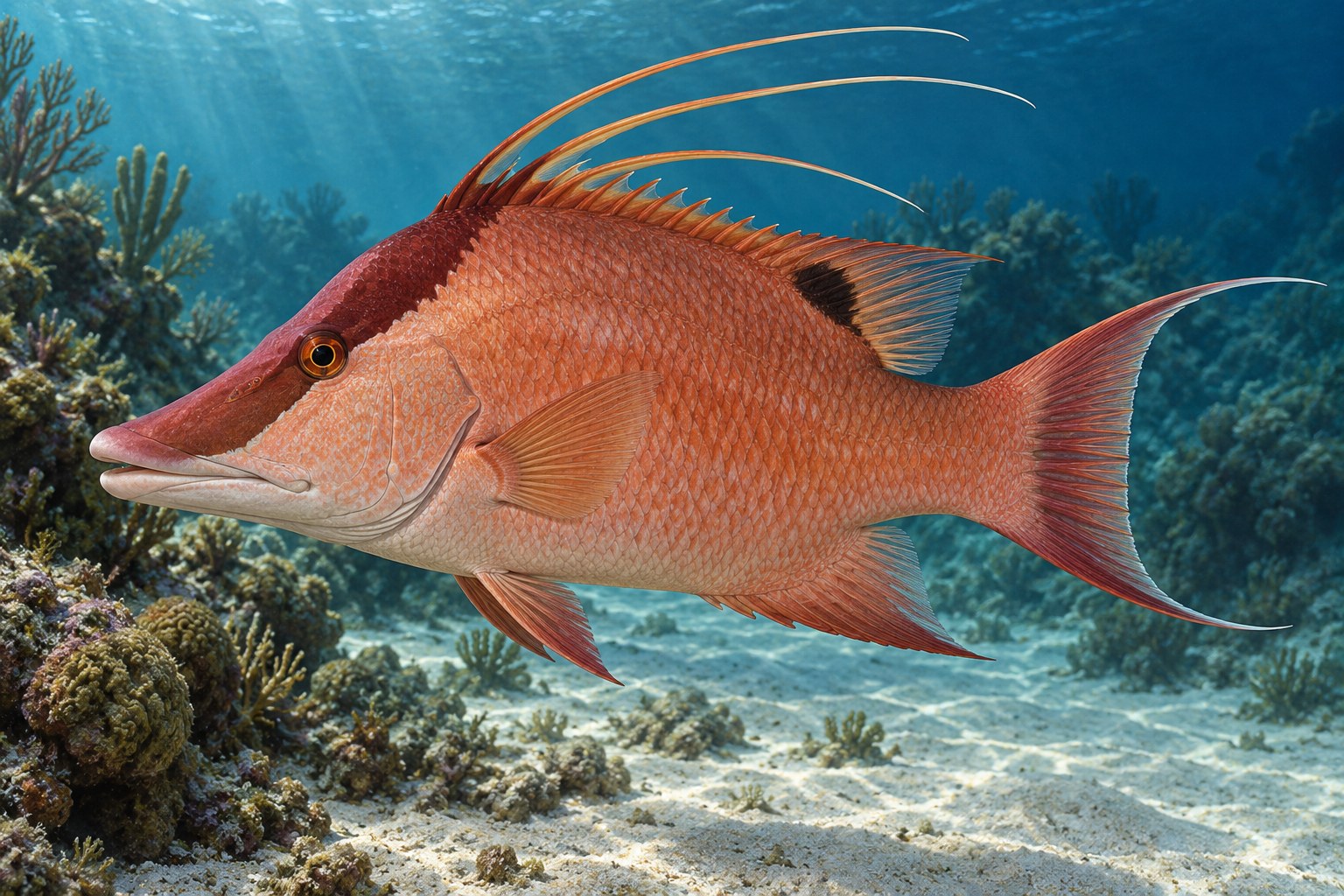 Hogfish shown in side profile underwater