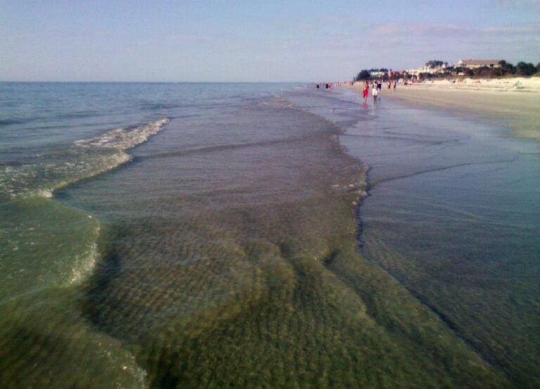 Clear shallow Gulf water and small waves at Indian Rocks Beach in March 2013