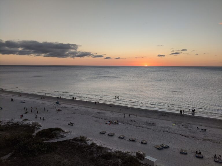 Sunset over the Gulf beach at Indian Shores in December 2019