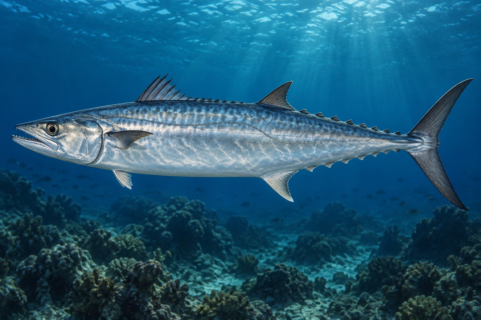 King Mackerel shown in side profile underwater