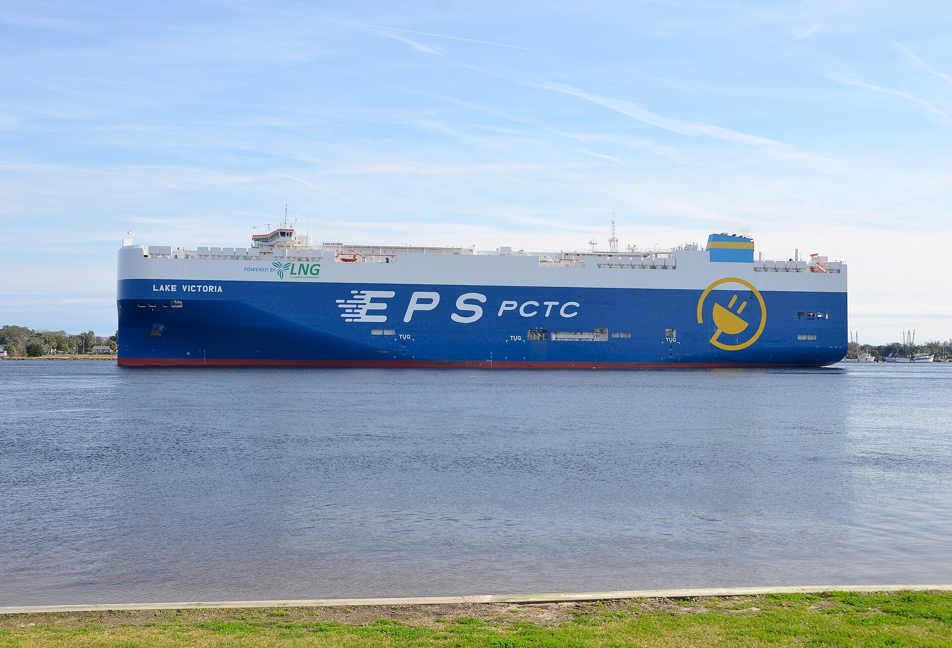 Cargo ship Lake Victoria passing along the St. Johns River at Mayport