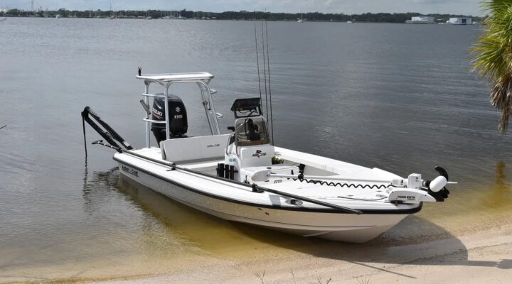 Pelican Inshore Charters center-console boat at a ramp