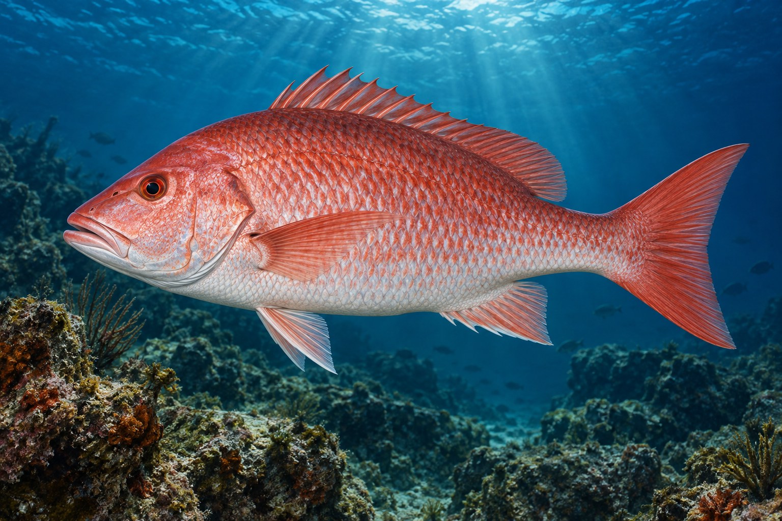 Red Snapper shown in side profile underwater