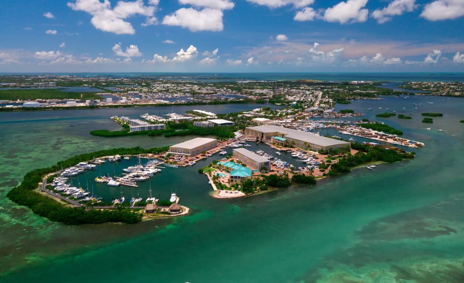 Aerial view of Stock Island Marina and surrounding channels