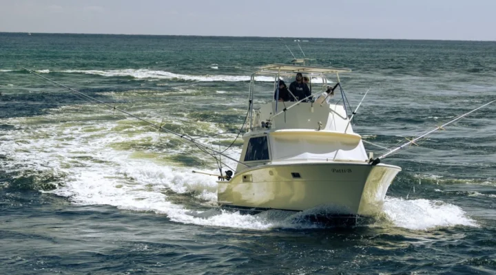 The Patti B sportfishing boat travelling through inlet water