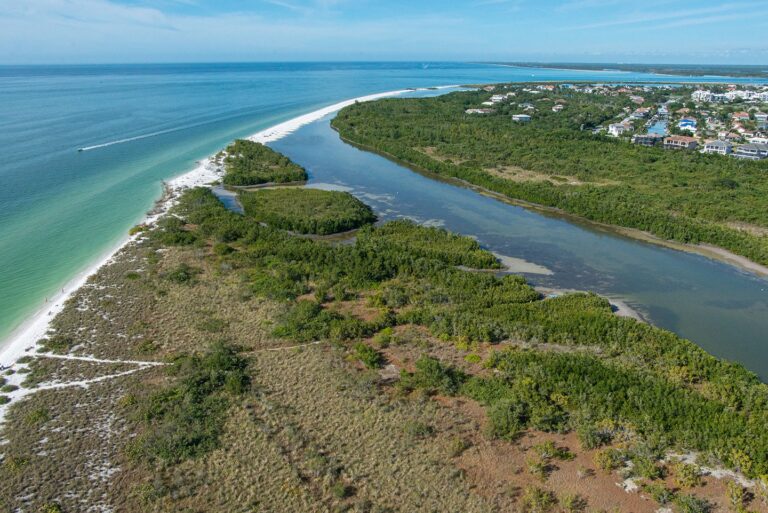 Aerial view of Tigertail Beach lagoon and outer Gulf shoreline