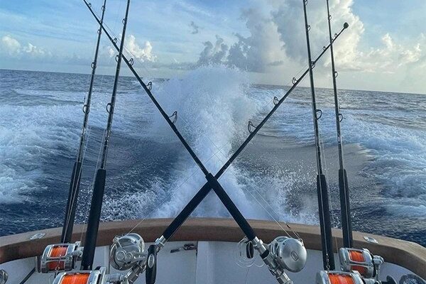 Trolling rods and cockpit aboard Julia G